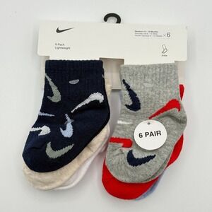 NIKE Newborn Socks Boy Ankle - 6 Pack‎ Multi-Swoosh Size 6-12 months Multi-Color